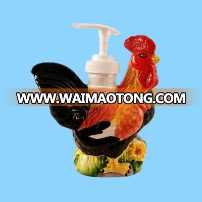 ceramic rooster cork decorated liquid soap dispenser